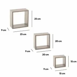 ATMOSPHERA Lot de 3 étagères bois (H15-20-25 cm) Cube Gris Gris clair New