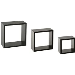 ATMOSPHERA Lot de 3 étagères bois (H15-20-25 cm) Cube Noir Hot