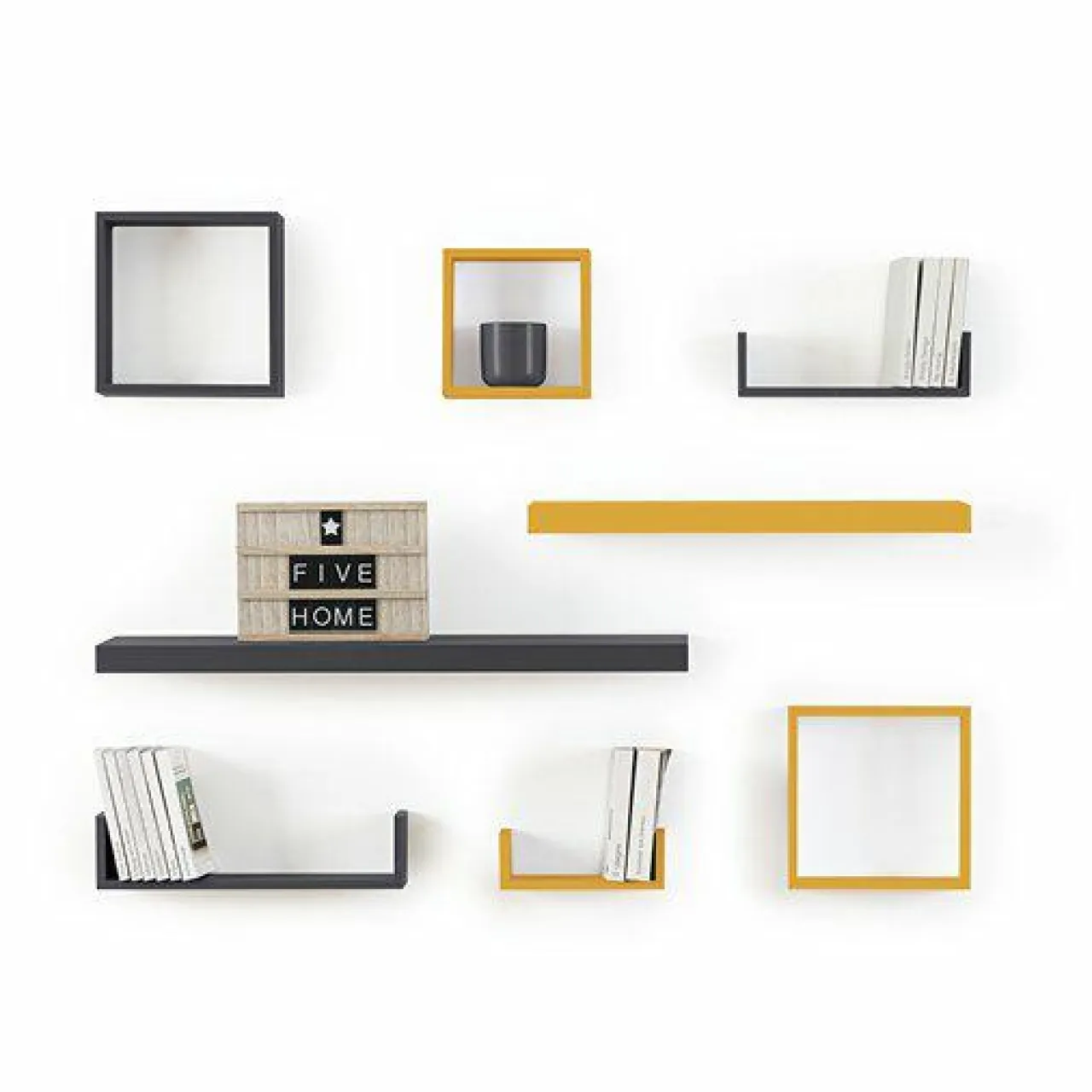 ATMOSPHERA Lot de 3 étagères bois (H15-20-25 cm) Cube Noir Hot