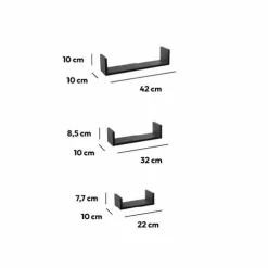 ATMOSPHERA Lot de 3 étagères murales en bois (L22-32-42 cm) Bord Noir Best