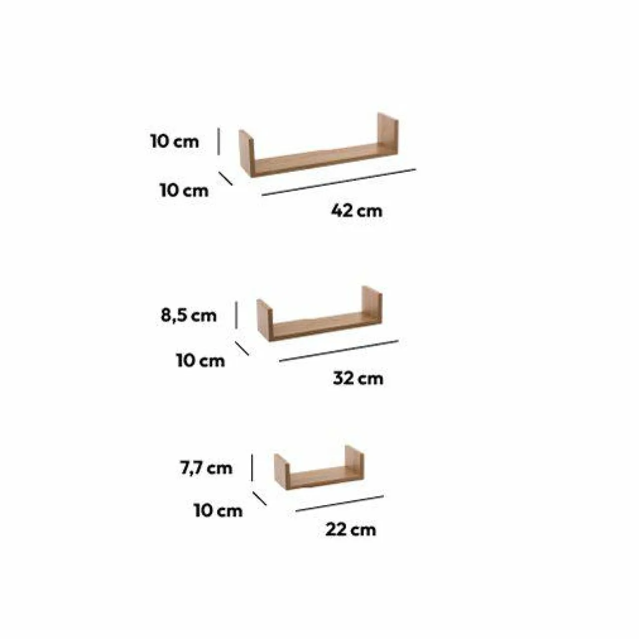 ATMOSPHERA Lot de 3 étagères murales en (L22-32-42 cm) Bord Naturel Bois Clearance