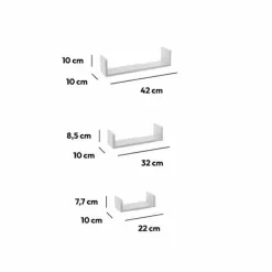 ATMOSPHERA Lot de 3 étagères murales en bois (L22-32-42 cm) Bord Blanc Best