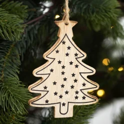 KAEMINGK Lot de 3 étoiles et sapins à suspendre (H12 cm) Bois Naturel Hot