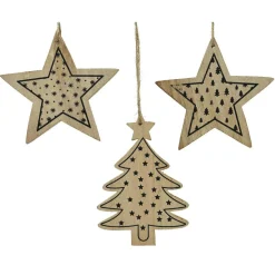 KAEMINGK Lot de 3 étoiles et sapins à suspendre (H12 cm) Bois Naturel Hot