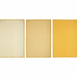 ATMOSPHERA Lot de 3 torchons Geom Jaune ocre Clearance