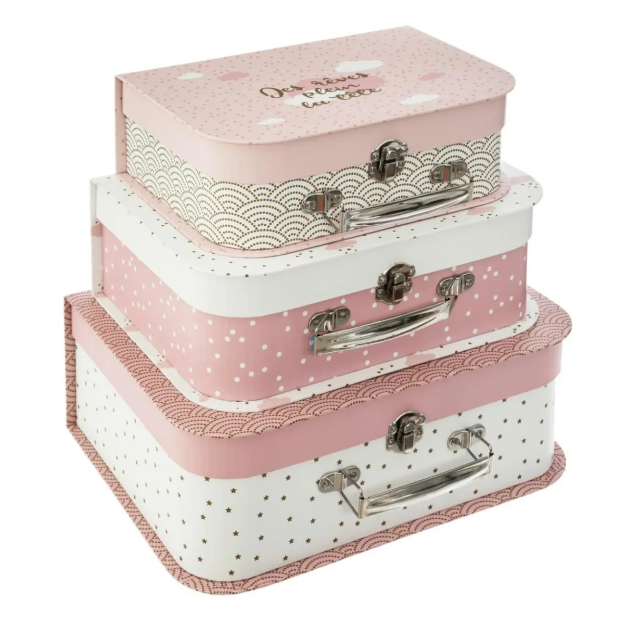 Atmosphera createur d'interieur for kids Lot de 3 valises gigognes enfant Douceur Rose New
