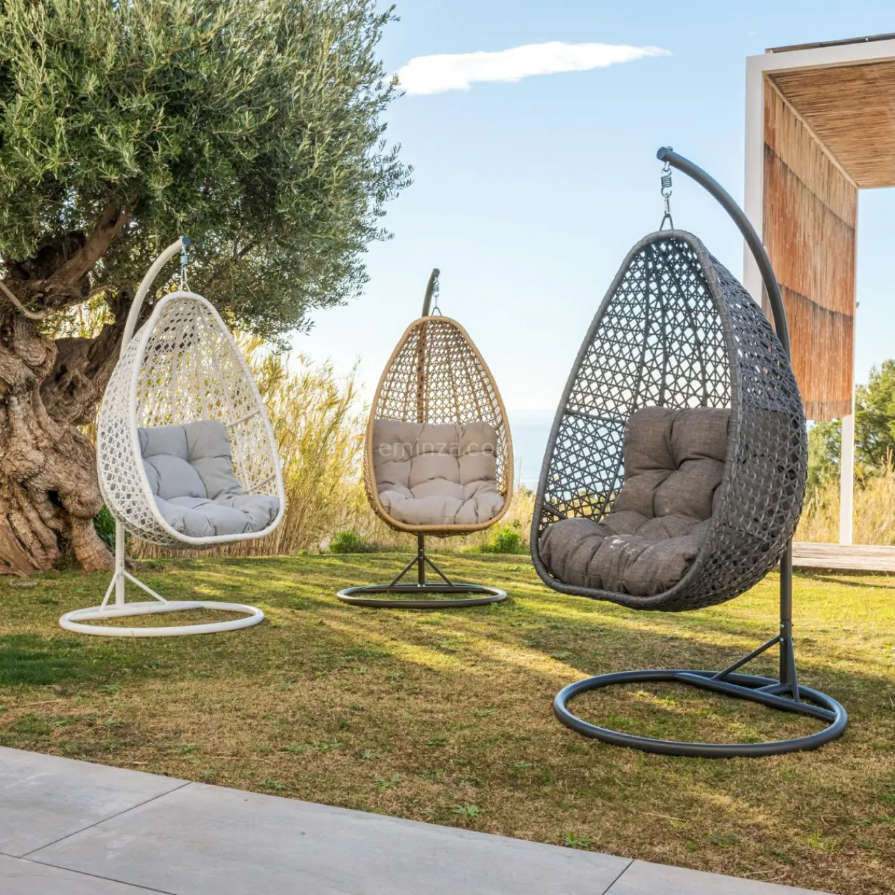 MOBELLIA Loveuse suspendue en résine tressée Coral Gris Anthracite Clearance