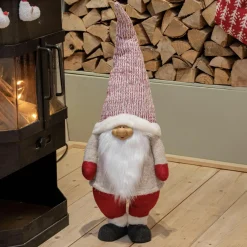 KAEMINGK Lutin de Noël fait main (H85 cm) Rieur et barbe blanche Rouge Discount