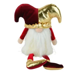 KAEMINGK Lutin de Noël jambes souples (H39 cm) Arlequin et doré Bordeaux New