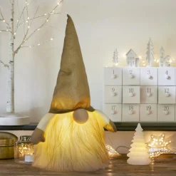 JJA Lutin lumineux à piles (H40 cm) Rémi et bonnet Dé Or