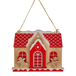 JJA Maison à suspendre en bois (H15 cm) Heureux pain d'épices Rouge Sale