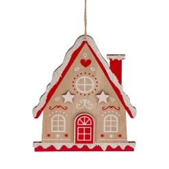 JJA Maison à suspendre en bois (H15 cm) Petit biscuit Rouge New