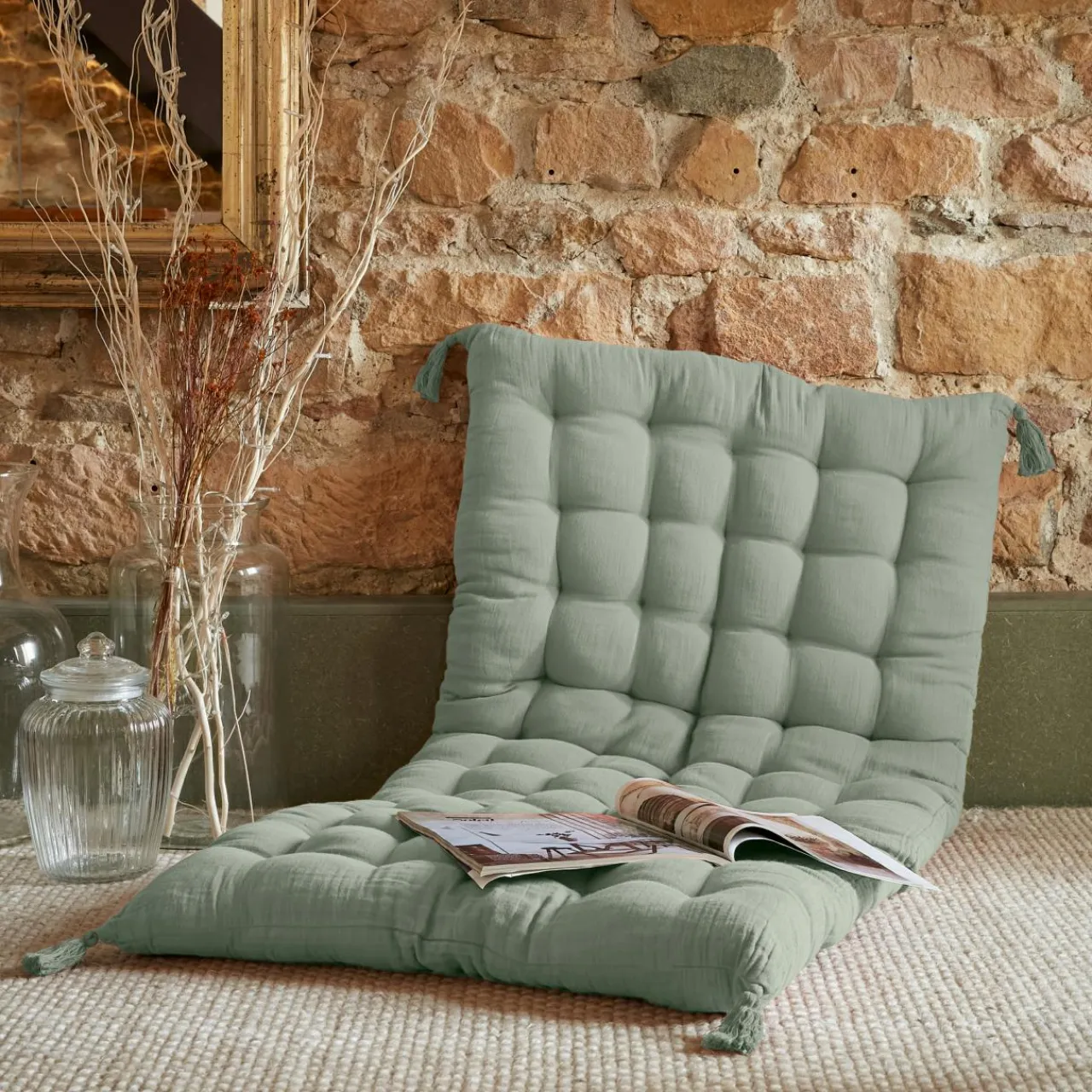 EMINZA Matelas de sol gaze de coton (60 x 120 cm) Gaïa Vert Eucalyptus Online