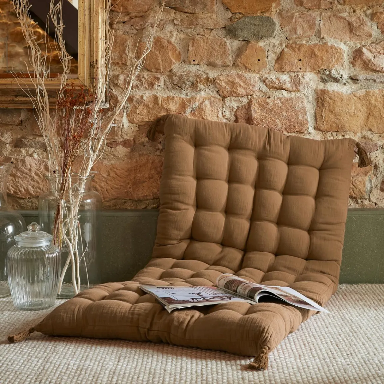EMINZA Matelas de sol gaze de coton (60 x 120 cm) Gaïa Camel Clearance