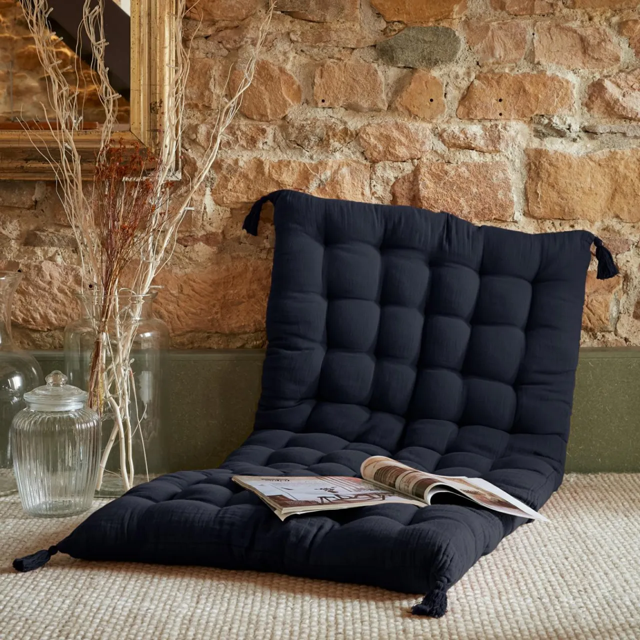 EMINZA Matelas de sol gaze de coton (60 x 120 cm) Gaïa Bleu nuit Sale