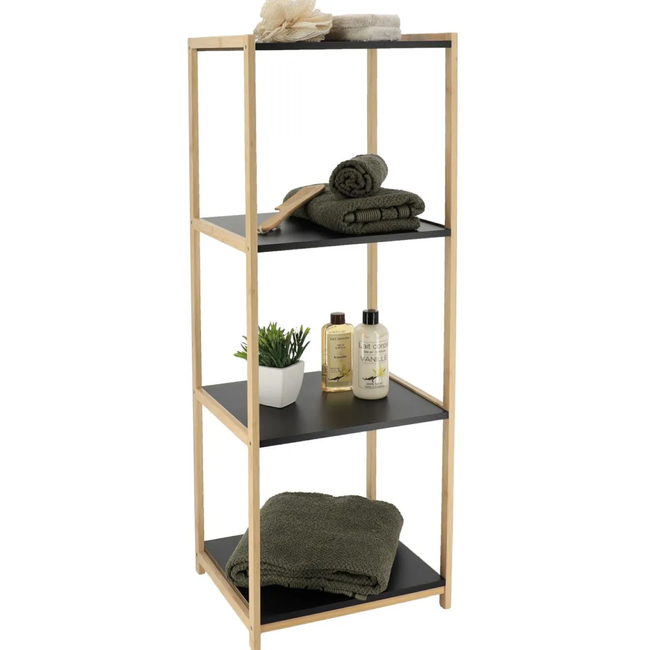 TENDANCE Meuble de rangement bambou 4 étagères (35 x H102 cm) Harmonie Noir Online