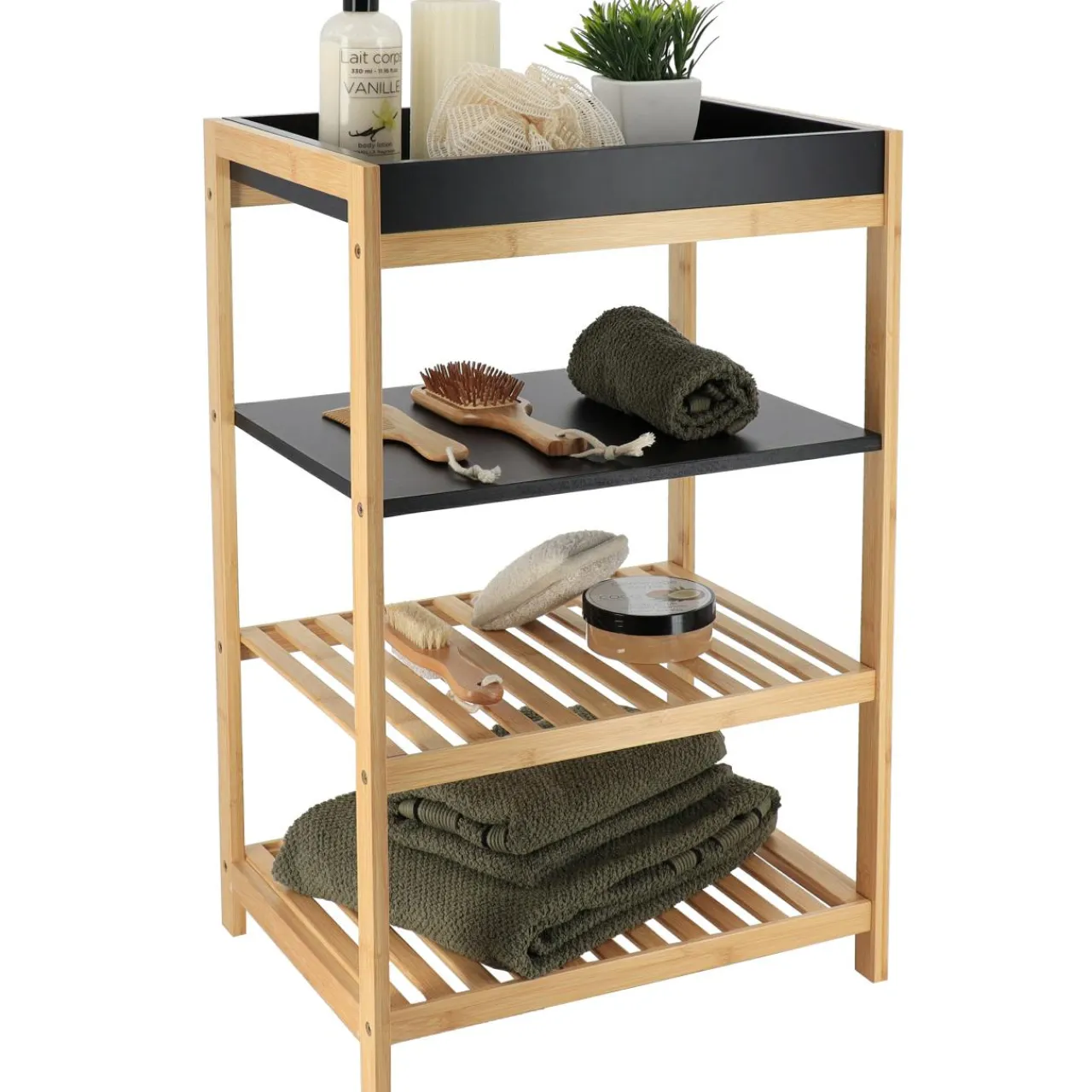 TENDANCE Meuble de rangement bambou 4 étagères (H70 cm) Harmonie Noir Sale