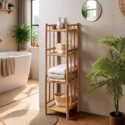 EMINZA Meuble de rangement en bambou 4 étagères (30 x H115 cm) Hanoï Naturel Outlet
