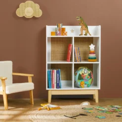 EMINZA Meuble de rangement enfant bois 4 niches (H86 cm) Stars Blanc Clearance