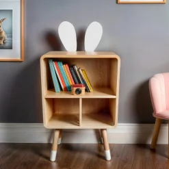 EMINZA Meuble de rangement enfant 3 cases bois (H76,5 cm) Lapin Beige Hot