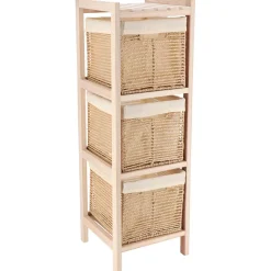 TENDANCE Meuble de rangement 3 paniers (H77 cm) Paulownia Beige Discount