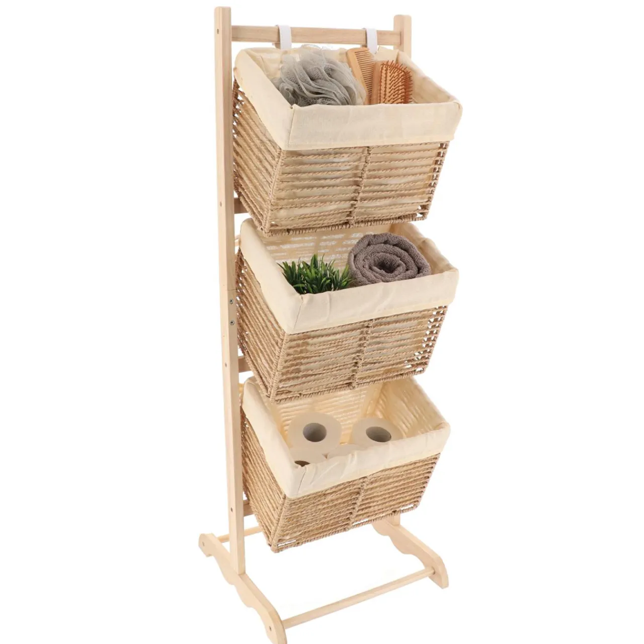 TENDANCE Meuble de rangement 3 paniers inclinés (H102 cm) Paulownia Beige Sale