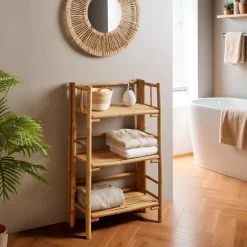 EMINZA Meuble de rangement pliable en bambou 3 étagères (56 x H90 cm) Hanoï Naturel Online