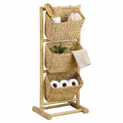 TENDANCE Meuble incliné 3 paniers bambou et jacinthe d'eau (40 x H92 cm) Hanoï Naturel Clearance