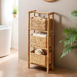 TENDANCE Meuble 3 paniers bambou et jacinthe d'eau (39 x H91 cm) Hanoï Naturel