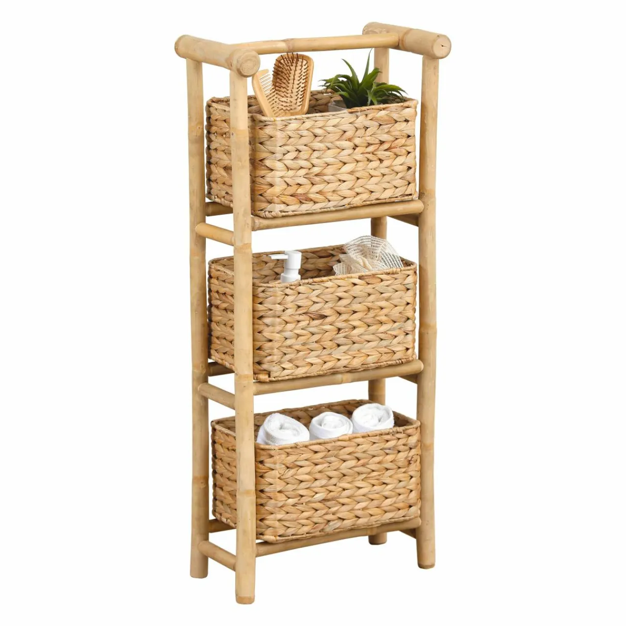 TENDANCE Meuble 3 paniers bambou et jacinthe d'eau (39 x H91 cm) Hanoï Naturel