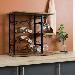 EMINZA Meuble range-bouteilles industriel 12 emplacements et porte-verres (H50 cm) Arthur Noir Hot