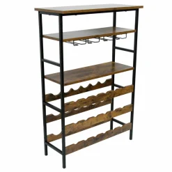 EMINZA Meuble range-bouteilles industriel 18 emplacements et porte-verres (H100 cm) Hugo Marron New