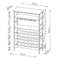 EMINZA Meuble range-bouteilles industriel 18 emplacements et porte-verres (H100 cm) Hugo Marron New
