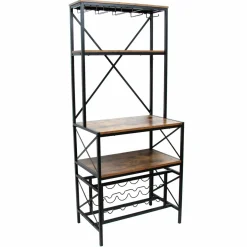 EMINZA Meuble range-bouteilles industriel 10 emplacements et porte-verres (H178 cm) Léon Marron New
