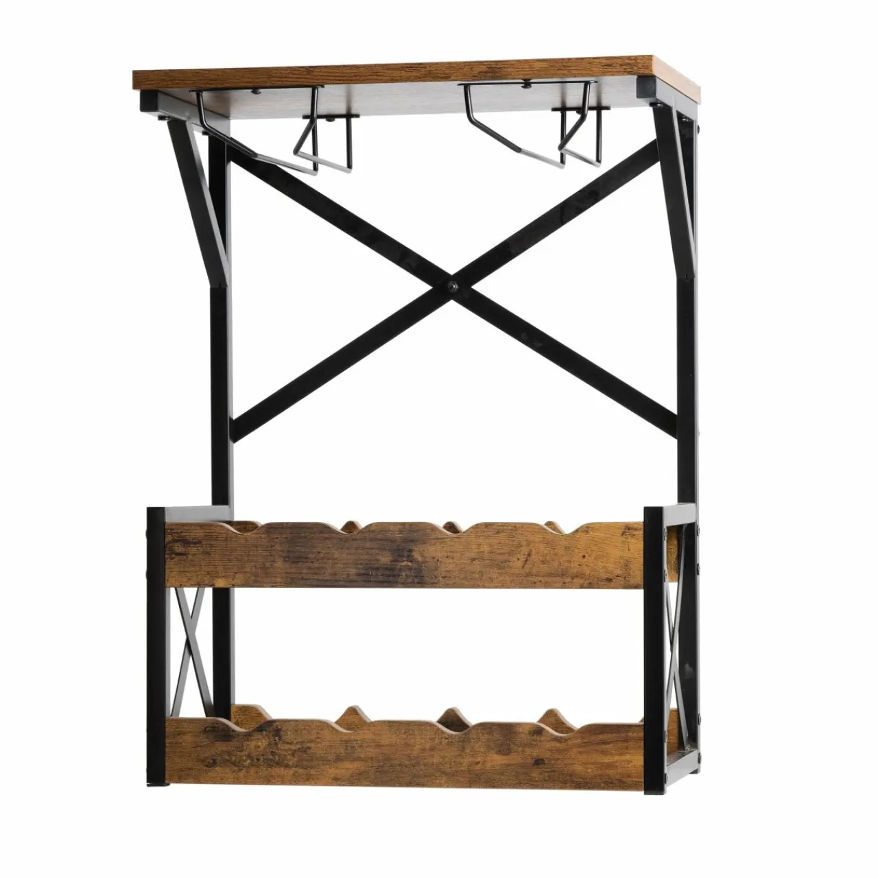 EMINZA Meuble range-bouteilles industriel 8 emplacements et porte-verres (H56 cm) Tiago Noir Hot