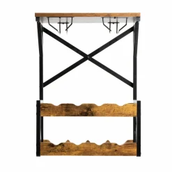 EMINZA Meuble range-bouteilles industriel 8 emplacements et porte-verres (H56 cm) Tiago Noir Hot
