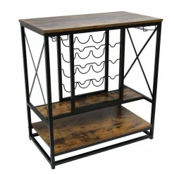 EMINZA Meuble range-bouteilles industriel 12 emplacements et porte-verres (H86 cm) Louis Marron Discount