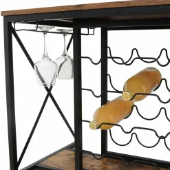 EMINZA Meuble range-bouteilles industriel 12 emplacements et porte-verres (H86 cm) Louis Marron Discount