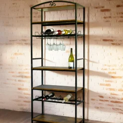 EMINZA Meuble range-bouteilles industriel 12 emplacements et porte-verres (H180 cm) Pablo Marron Discount