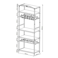EMINZA Meuble range-bouteilles industriel 12 emplacements et porte-verres (H180 cm) Pablo Marron Discount