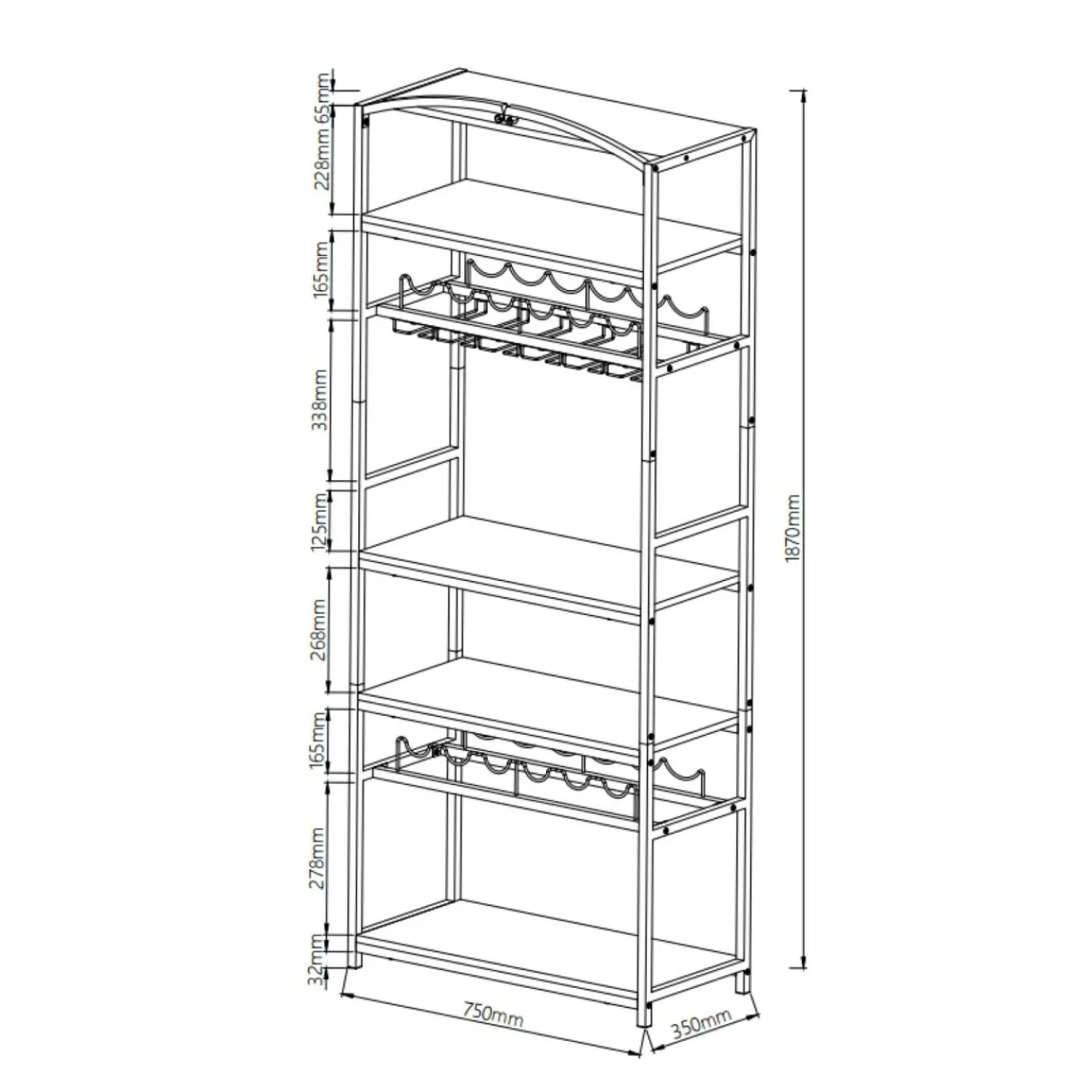 EMINZA Meuble range-bouteilles industriel 12 emplacements et porte-verres (H180 cm) Pablo Marron Discount