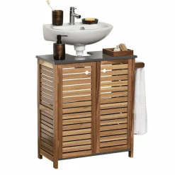 TENDANCE Meuble sous lavabo avec porte serviette (66 x H70 cm) Elément Acacia Bois New