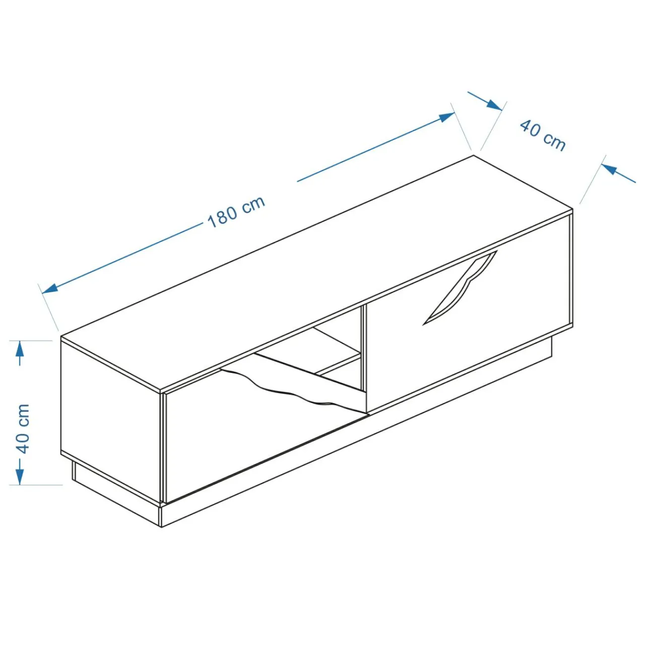 EMINZA Meuble TV en design (L180 x 40 cm) Florida Blanc, noir et naturel Bois Discount