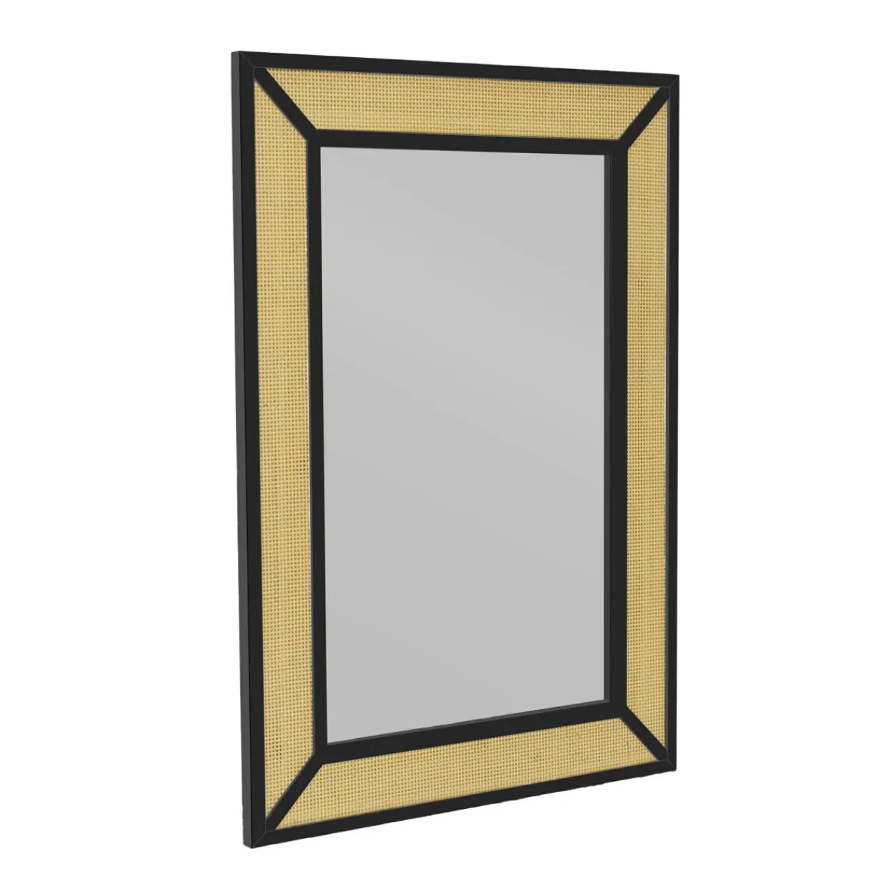 EMINZA Miroir mural en métal (H101 cm) Cannage Naturel et Noir Hot