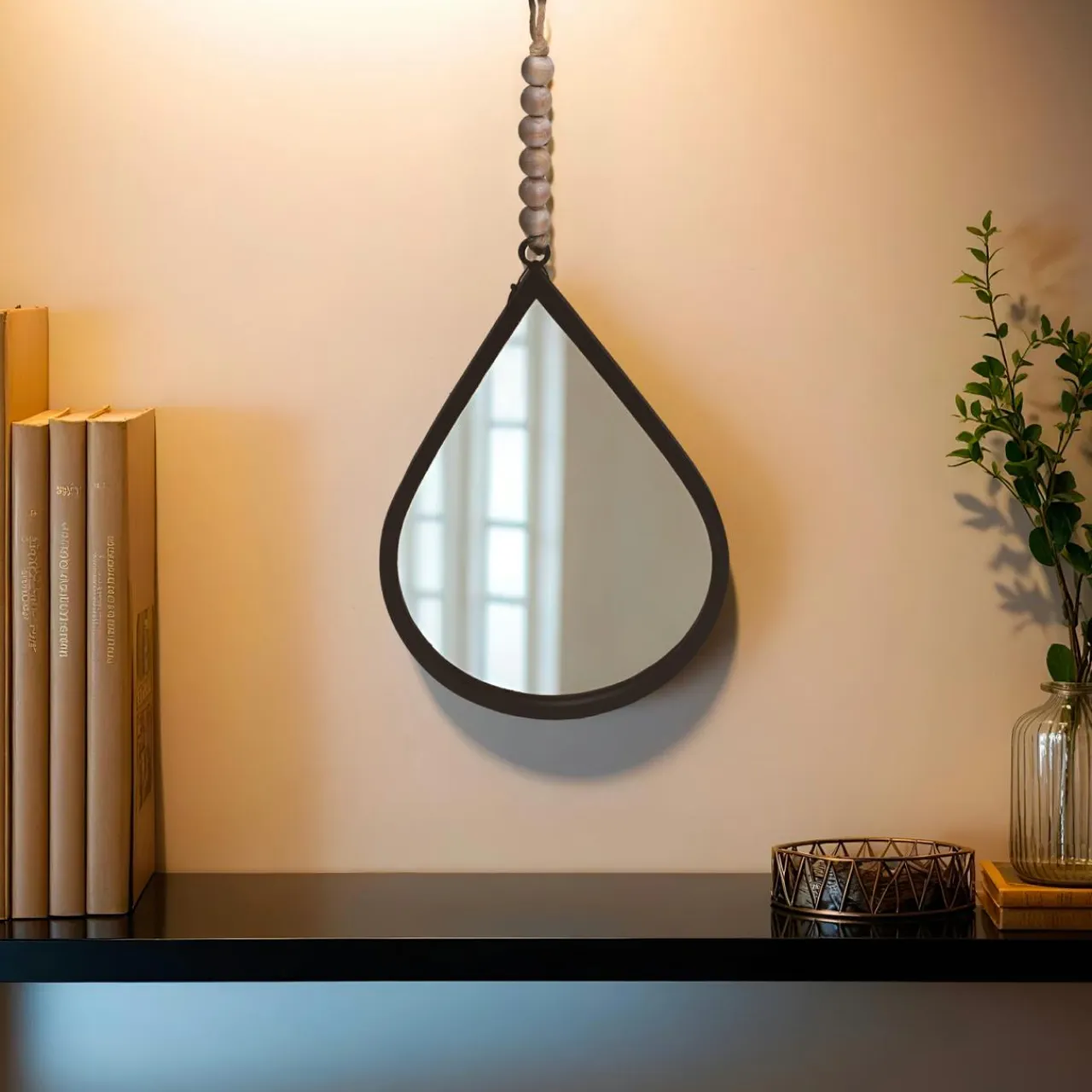 EMINZA Miroir mural en métal (H37 cm) Goutte d'eau Noir