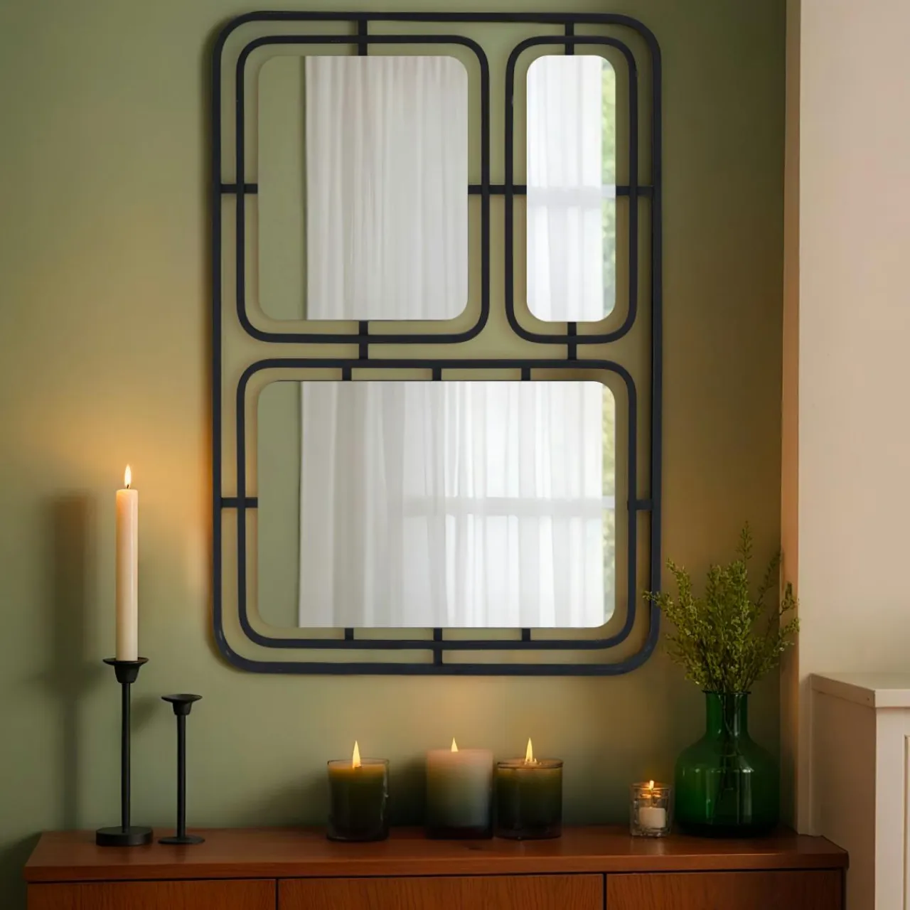 EMINZA Miroir mural en métal (H80 cm) Reflet Métallique Noir Online