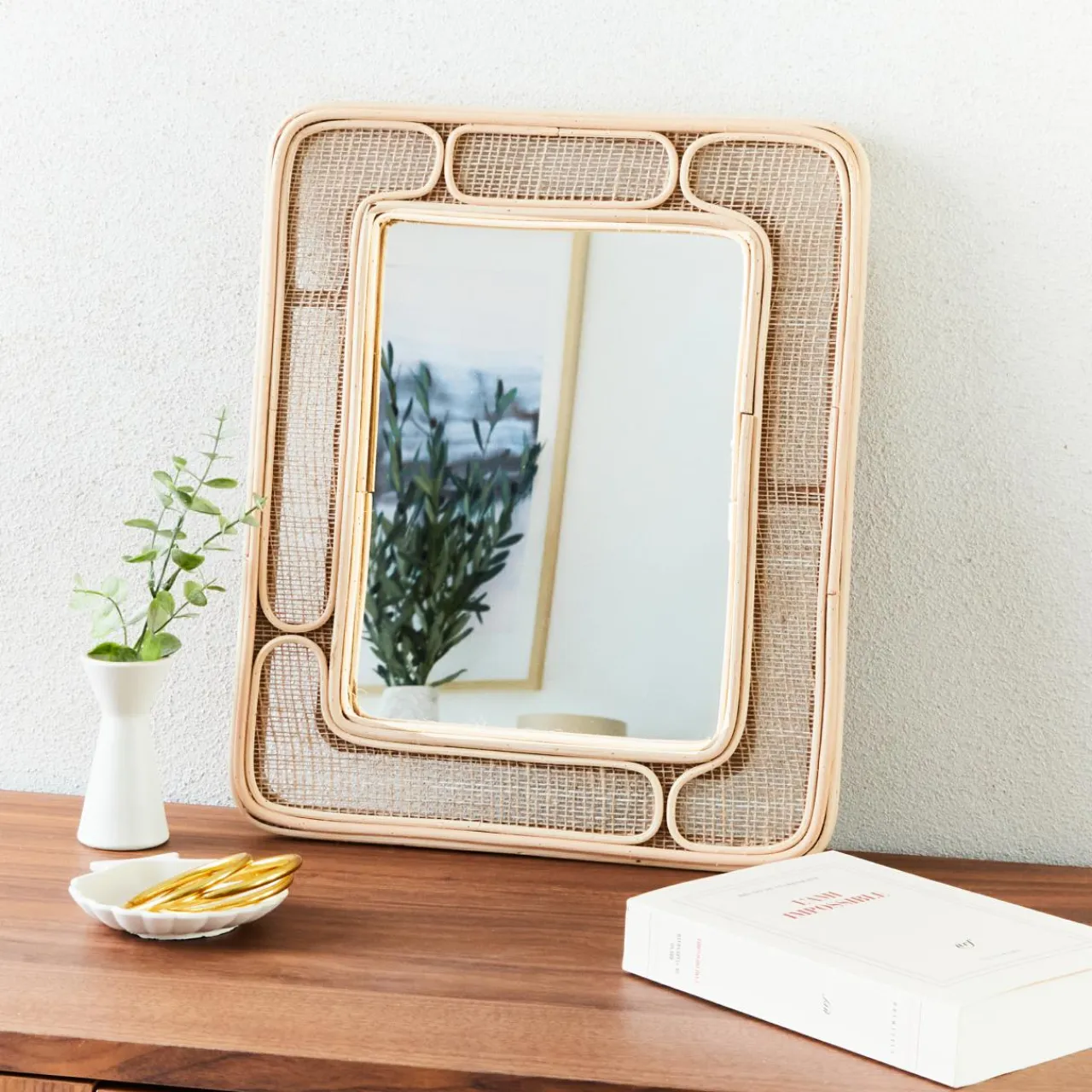 OSTARIA Miroir mural rectangulaire en rotin (H39 cm) Dalila Naturel Clearance