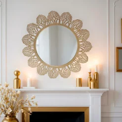 EMINZA Miroir mural rond en métal (D81 cm) Bombay Dé Or Outlet