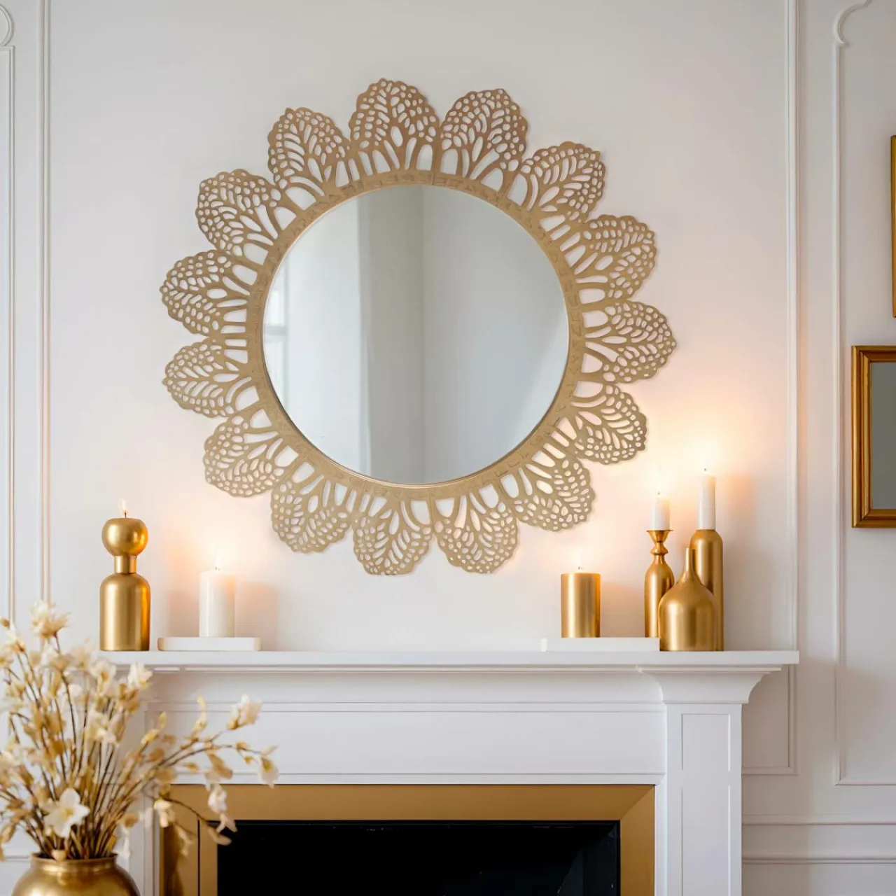 EMINZA Miroir mural rond en métal (D81 cm) Bombay Dé Or Outlet