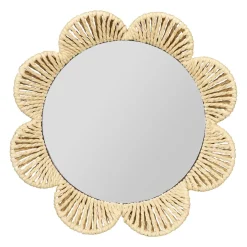 OSTARIA Miroir mural rond rotin (29 cm) Fleur Beige